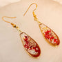 Scarlet Meadow Drop Earrings - Handmade Gold Earrings & Dried Flowers