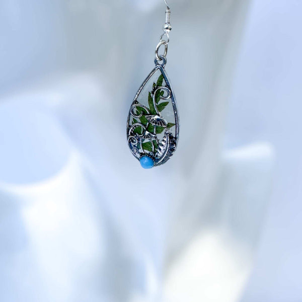 Boho Silver Mushroom Garden Drop Earrings - Enchanted Forest Earrings
