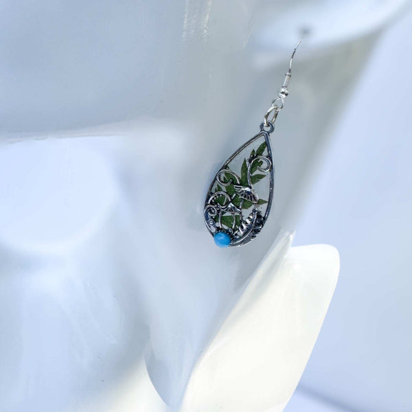 Boho Silver Mushroom Garden Drop Earrings - Enchanted Forest Earrings