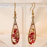 Scarlet Meadow Drop Earrings - Handmade Gold Earrings & Dried Flowers