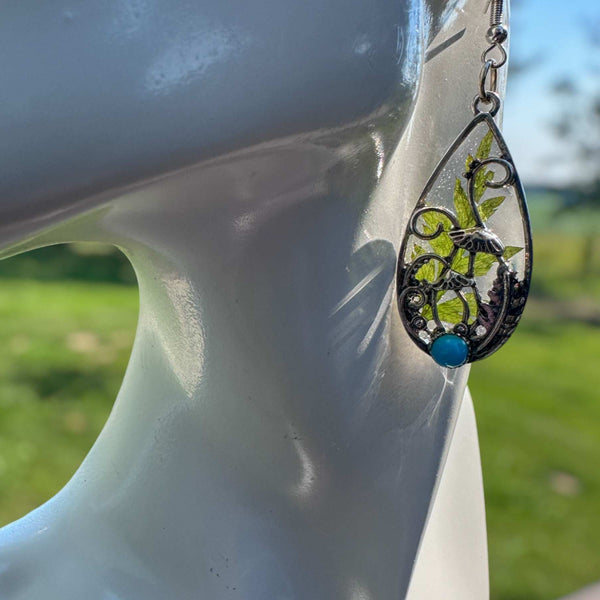Boho Silver Mushroom Garden Drop Earrings - Enchanted Forest Earrings