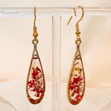 Scarlet Meadow Drop Earrings - Handmade Gold Earrings & Dried Flowers