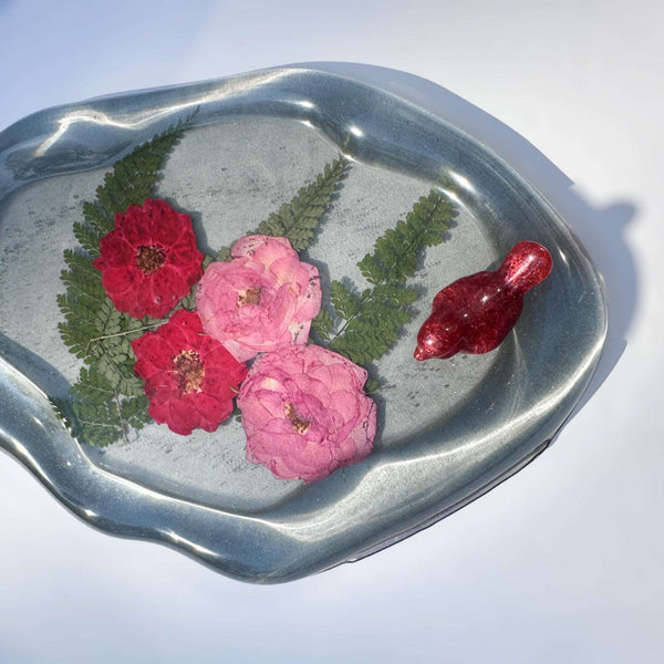 Tray - Enchanted Rose Garden Cardinal Trinket Tray - Handmade Decor