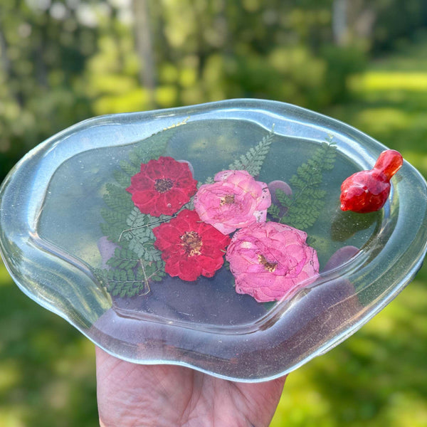 Tray - Enchanted Rose Garden Cardinal Trinket Tray - Handmade Decor