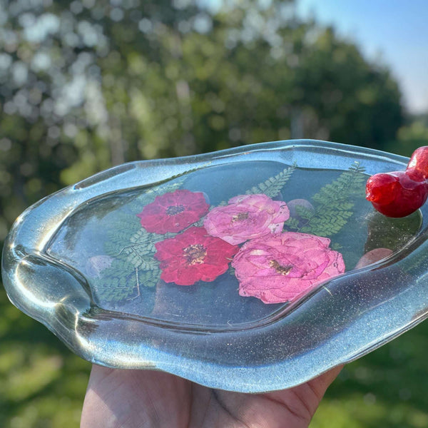 Tray - Enchanted Rose Garden Cardinal Trinket Tray - Handmade Decor