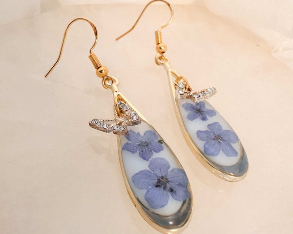 Forget-Me-Not Teardrop Earrings - Handmade Gold Teardrop Earrings