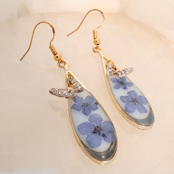 Forget-Me-Not Teardrop Earrings - Handmade Gold Teardrop Earrings