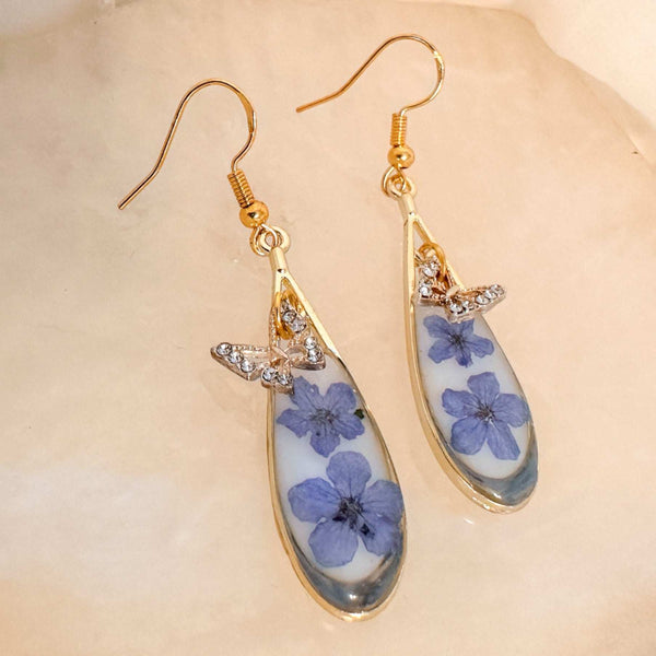 Forget-Me-Not Teardrop Earrings - Handmade Gold Teardrop Earrings