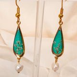 Emerald Garden Teardrop Earrings - Handmade with Real Flowers & Pearls