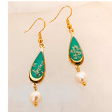 Emerald Garden Teardrop Earrings - Handmade with Real Flowers & Pearls