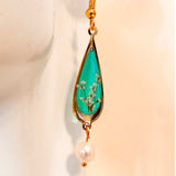 Emerald Garden Teardrop Earrings - Handmade with Real Flowers & Pearls