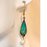 Emerald Garden Teardrop Earrings - Handmade with Real Flowers & Pearls