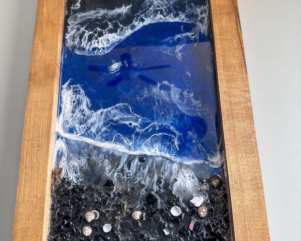 Ocean Art - Midnight Coastal Waves Stunning Black Ocean Resin Wall Art