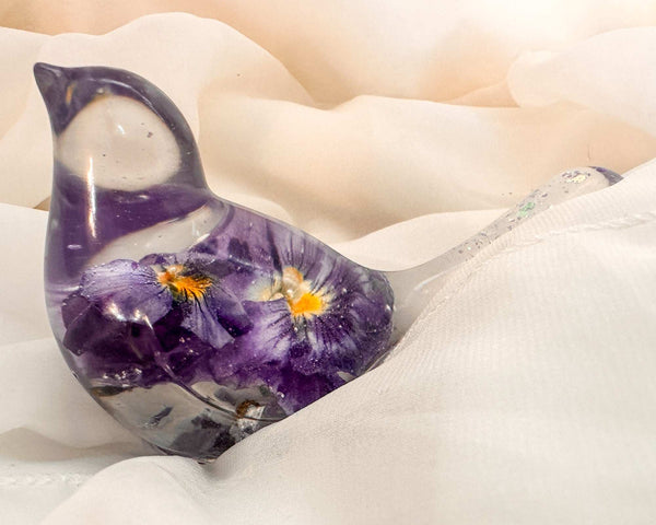 Purple Pansy Botanical Bird - Handmade Resin Floral Home Decor