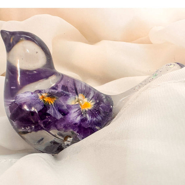 Purple Pansy Botanical Bird - Handmade Resin Floral Home Decor
