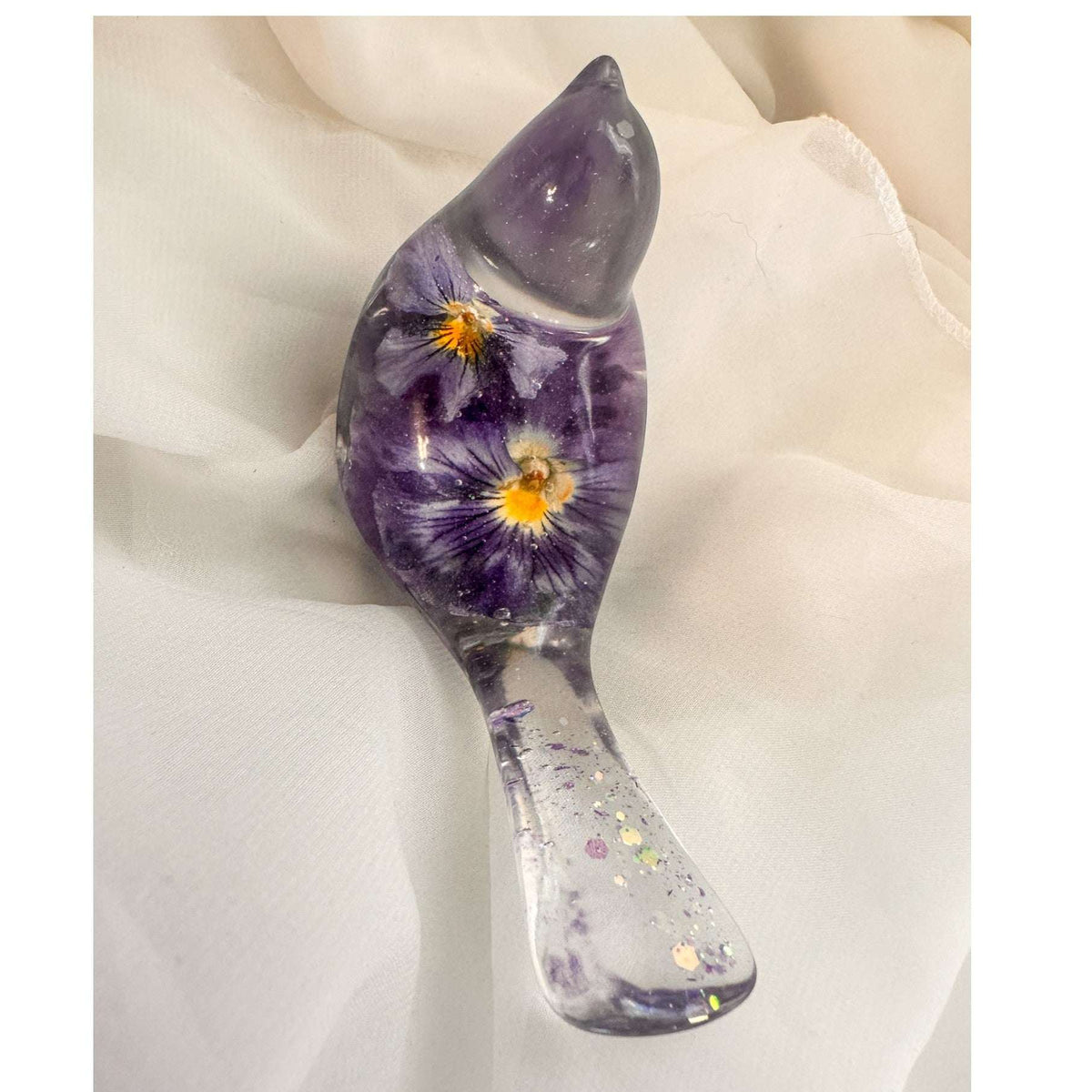 Purple Pansy Botanical Bird - Handmade Resin Floral Home Decor