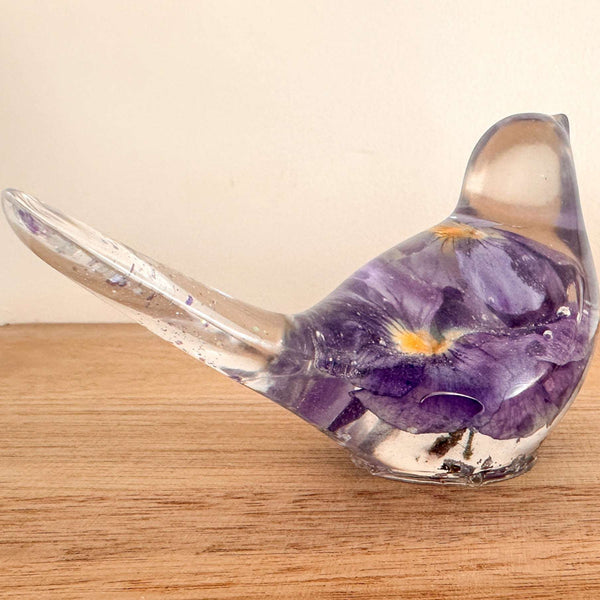 Purple Pansy Botanical Bird - Handmade Resin Floral Home Decor
