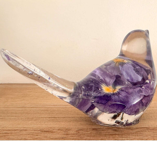 Purple Pansy Botanical Bird - Handmade Resin Floral Home Decor