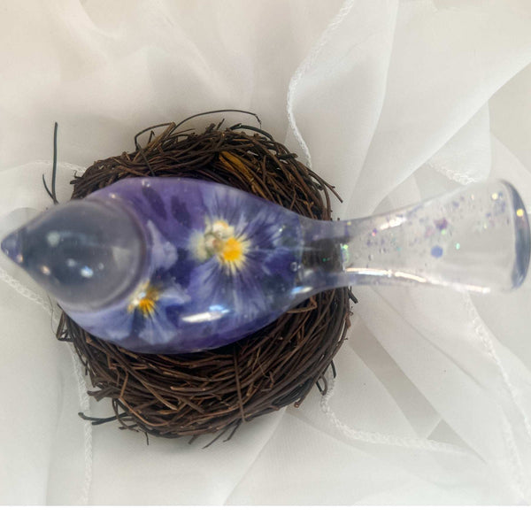 Purple Pansy Botanical Bird - Handmade Resin Floral Home Decor