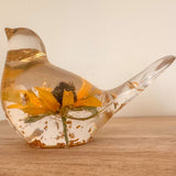 Golden Meadow Bloom Resin Bird - Handmade Botanical Home Decor