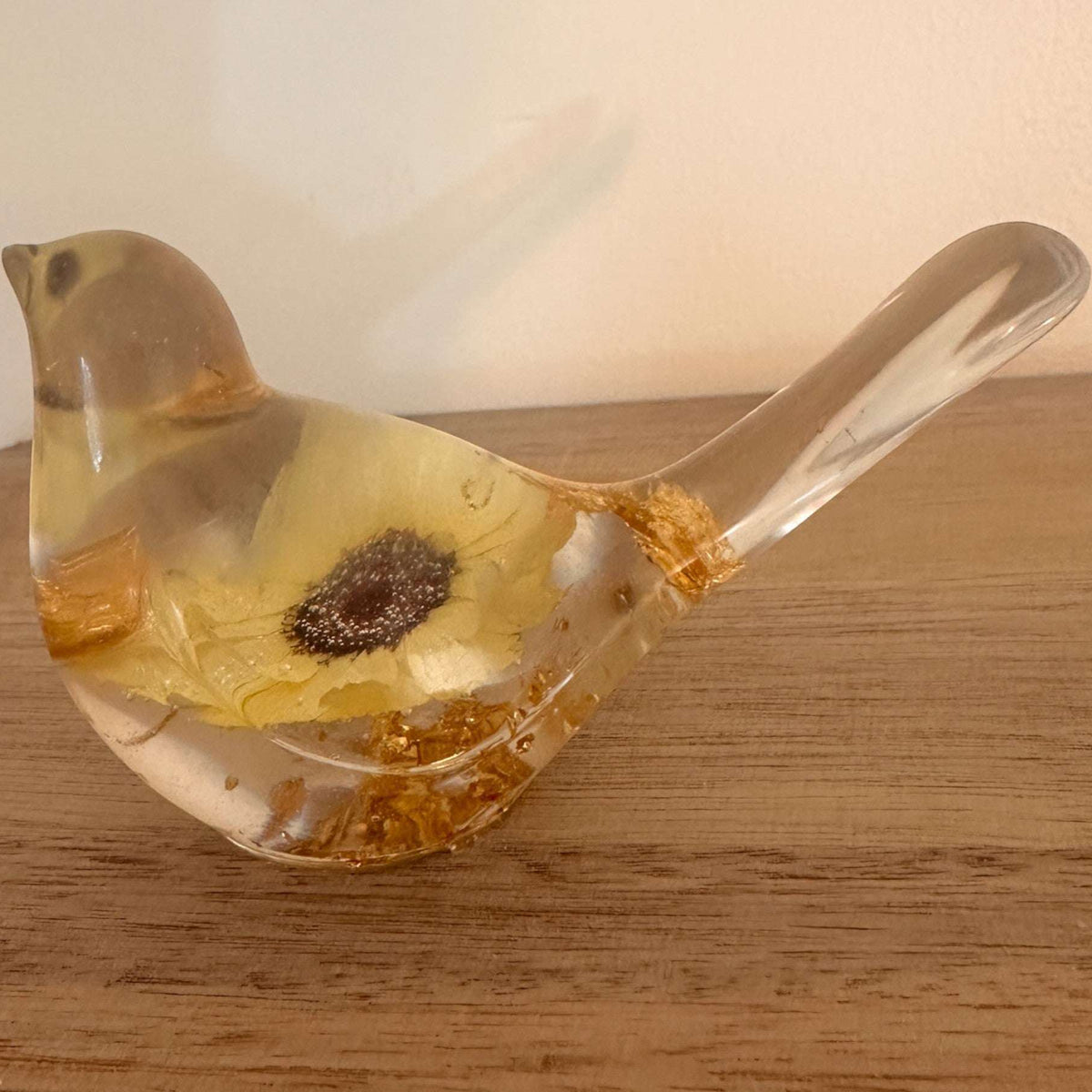 Sunflower Sunny Songbird - Handmade Pressed Flower Resin Bird Decor
