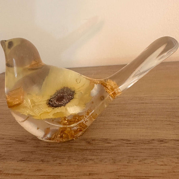 Sunflower Sunny Songbird - Handmade Pressed Flower Resin Bird Decor