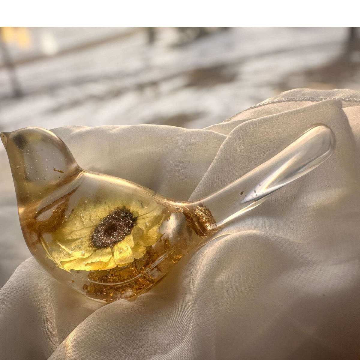 Sunflower Sunny Songbird - Handmade Pressed Flower Resin Bird Decor