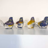 Pansy Songbird: Resin Large Bird with Real Pansies & Fluorite Gemstones