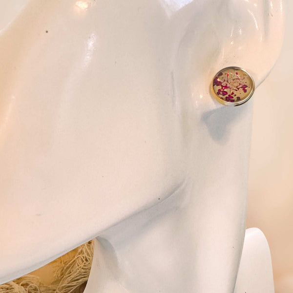 Scarlet Lace Sparkle Studs - Handmade Botanical Resin Stud Earrings