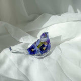 Pansy Songbird: Resin Small Bird with Real Pansies & Fluorite Gemstones