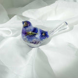 Pansy Songbird: Resin Small Bird with Real Pansies & Fluorite Gemstones