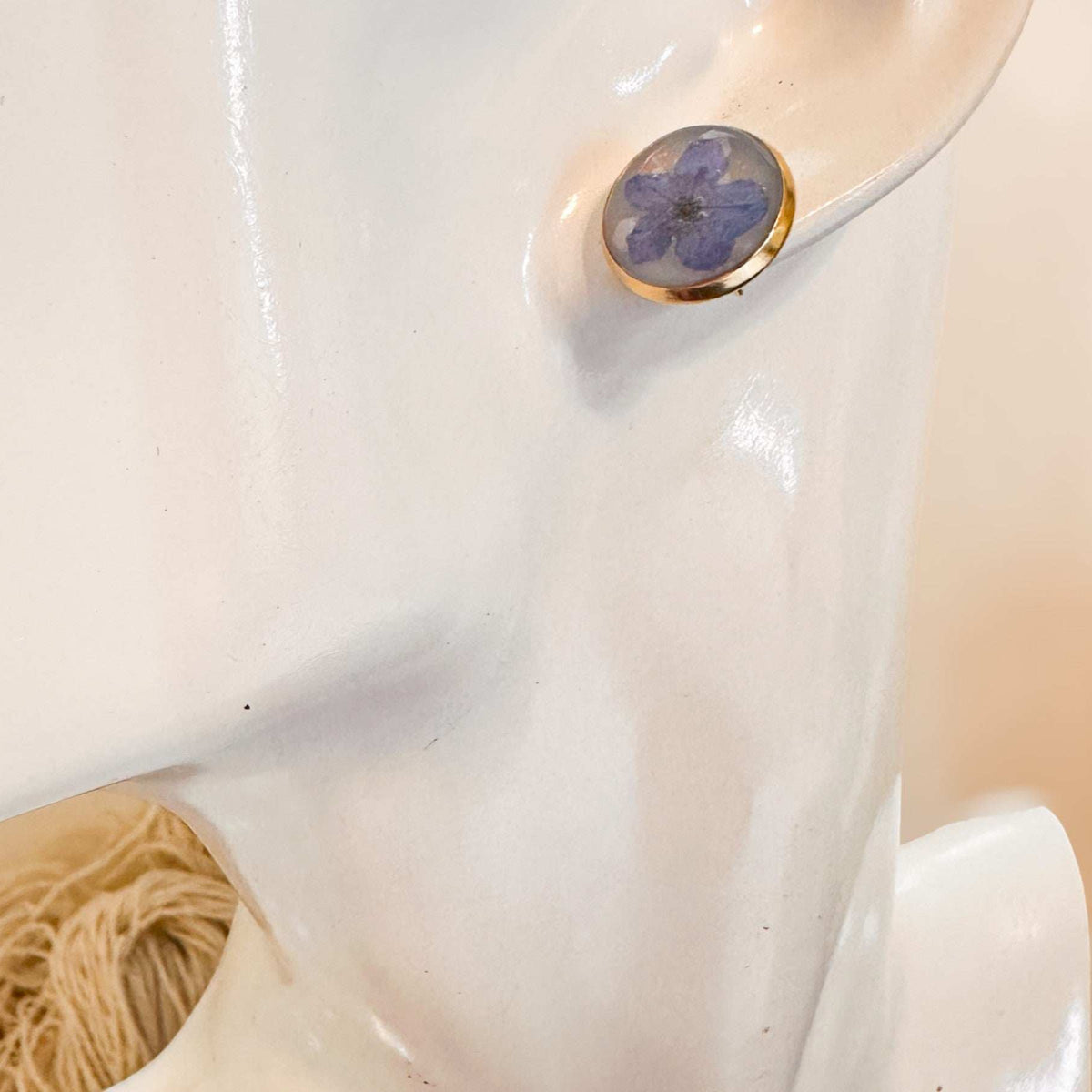 Forget-Me-Not Whispering Gold Studs - Handmade Floral Resin Earrings