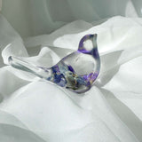 Pansy Songbird: Resin Small Bird with Real Pansies & Fluorite Gemstones