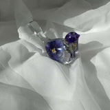 Pansy Songbird: Resin Small Bird with Real Pansies & Fluorite Gemstones