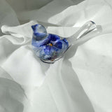 Pansy Songbird: Resin Small Bird with Real Pansies & Fluorite Gemstones