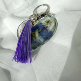 Keychain Fluttering Heart: Pansy Resin Keychain with Butterfly Charm