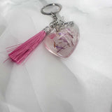 Whispering Blooms Keychain: Handmade Pressed Flower Resin Heart Charms