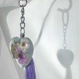 Whispering Blooms Keychain: Handmade Pressed Flower Resin Heart Charms