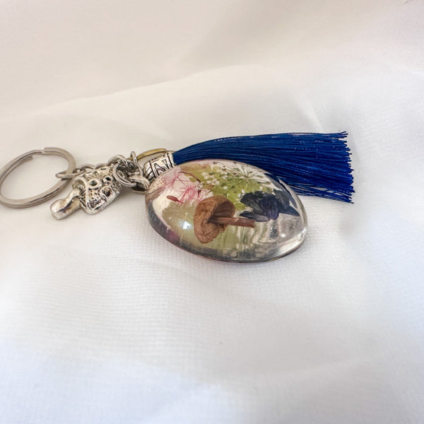 Whispering Woods Keychain Handmade Botanical Resin Forest Mushrooms