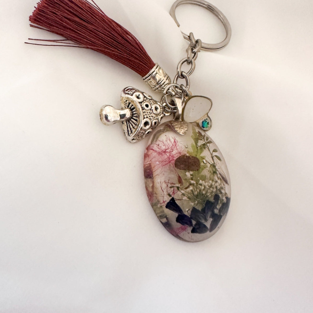 Whispering Woods Keychain Handmade Botanical Resin Forest Mushrooms