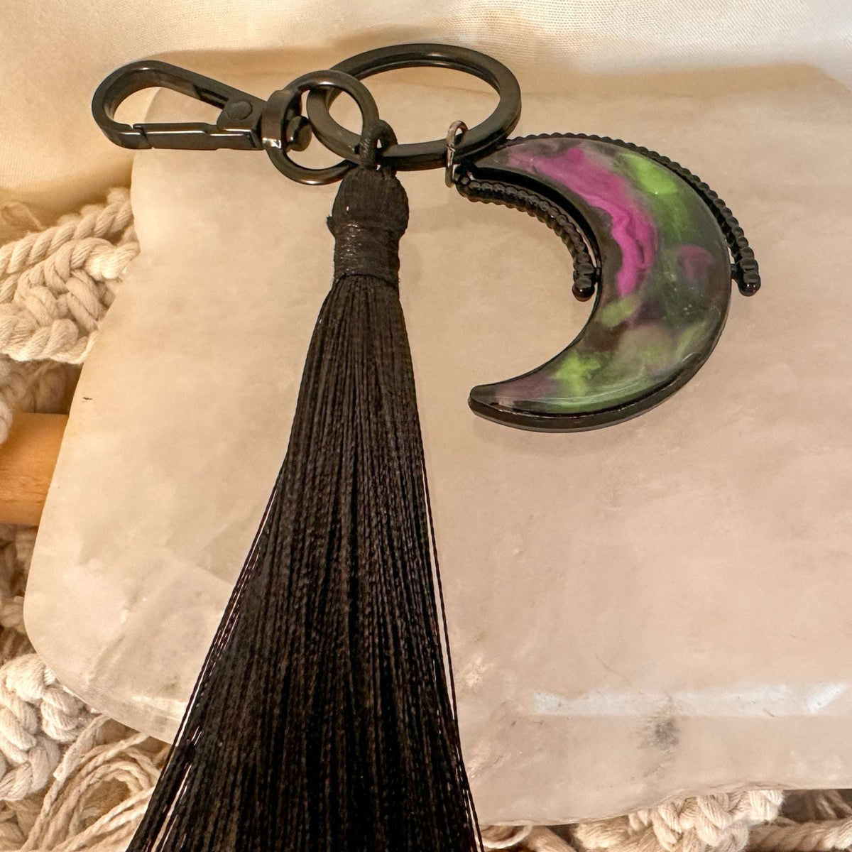 Aurora Moon Spinner Charm - Two Sided Northern Lights Keychain