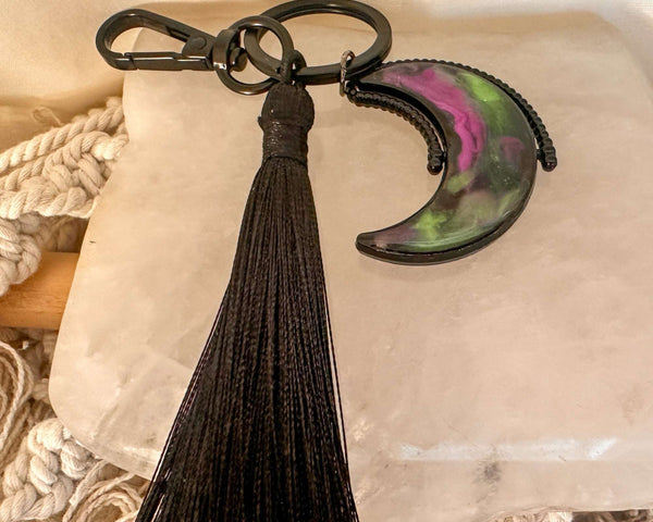 Aurora Moon Spinner Charm - Two Sided Northern Lights Keychain