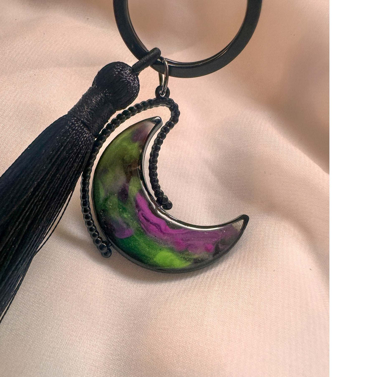 Aurora Moon Spinner Charm - Two Sided Northern Lights Keychain