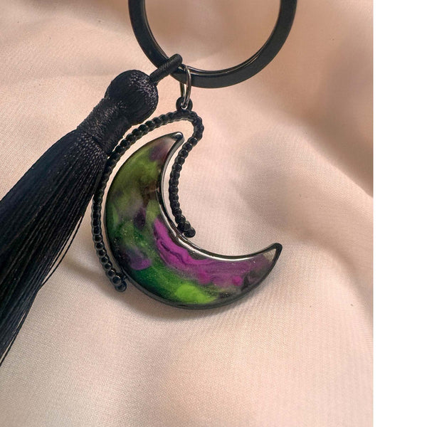 Aurora Moon Spinner Charm - Two Sided Northern Lights Keychain