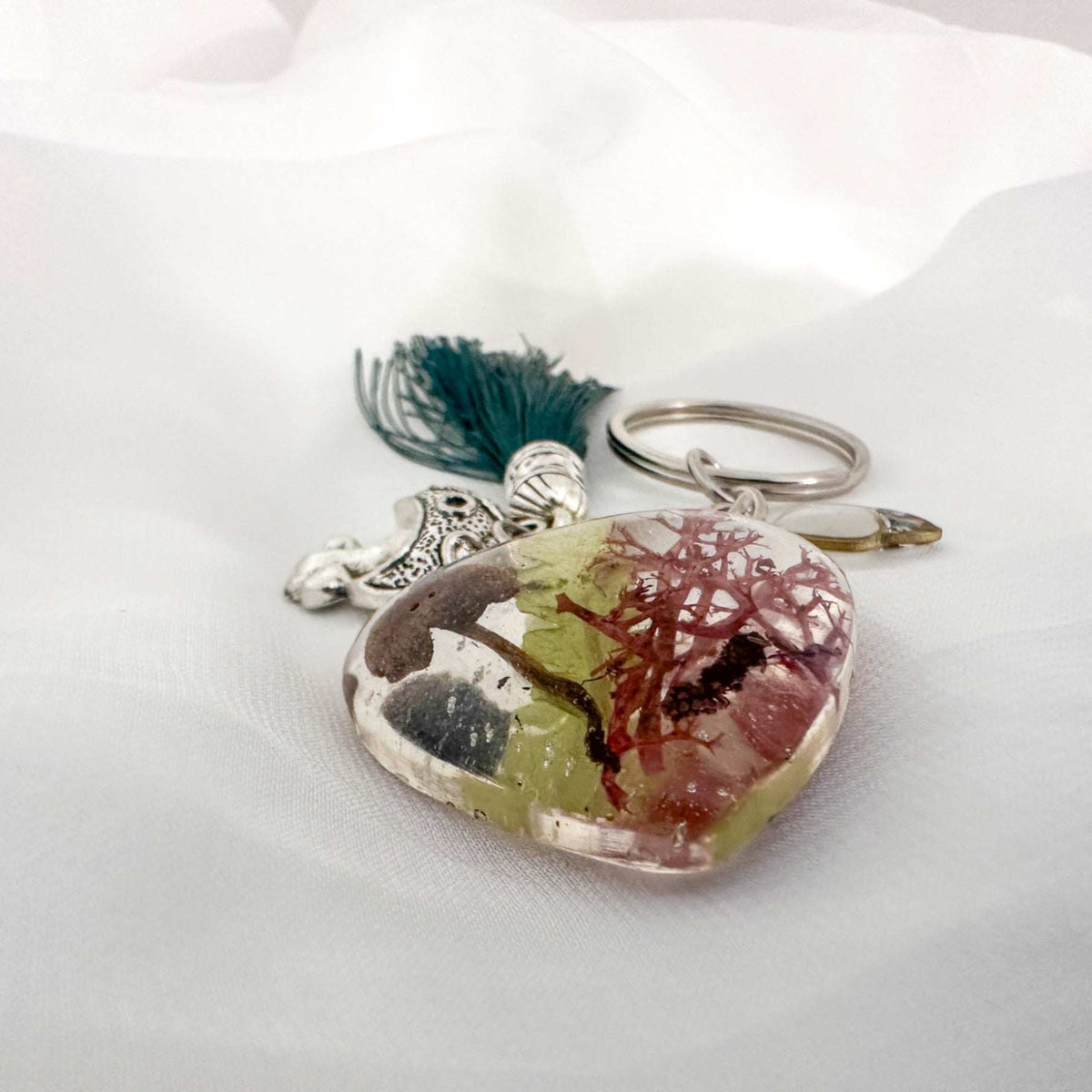 Whispering Woods Keychain Handmade Botanical Resin Forest Mushrooms