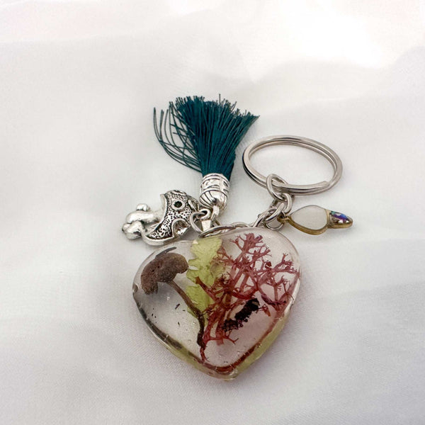 Whispering Woods Keychain Handmade Botanical Resin Forest Mushrooms