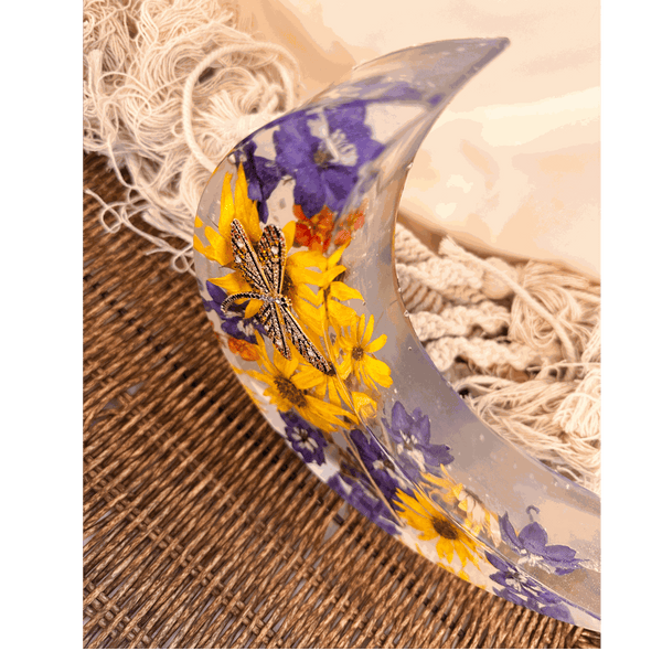 Moonlit Meadow - Handmade Dried Floral Resin Lighted Moon Art Decor