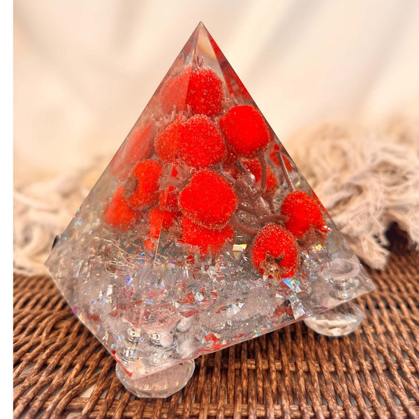 Frosted Berry Glow Pyramid - Handmade Resin Winter Magic Glow