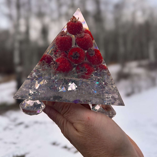 Frosted Berry Glow Pyramid - Handmade Resin Winter Magic Glow