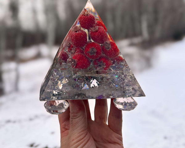 Frosted Berry Glow Pyramid - Handmade Resin Winter Magic Glow
